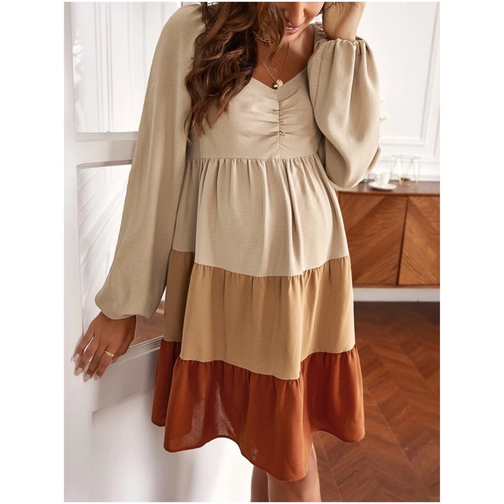 Maternity color Block Ruffle Dress - Picture 3 of 5